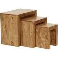 Wohnling Satztisch WL1.440 Akazie 3-teiliger MUMBAI Massiv Beistelltisch Massivholz Cou (Beistelltisch 3er Set Akazie Massivholz Modern), Kleiner Wohnzimmertisch, Sofatisch Couchtisch