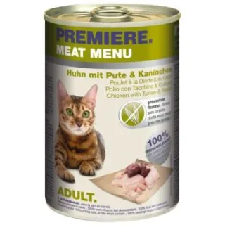 PREMIERE Meat Menu Nassfutter Katze Adult Huhn mit Pute und Kaninchen 12x400 g