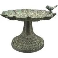 finehomegarden Vogeltränke Vogelbad Vogeltränke Gartendeko Schale auf Fuß Ø22x19cm H14cm, grün antik Futterstelle Garten Wasserstelle