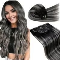 LuxusKollektion Echthaar-Extension Clip In Extensions Echthaar Remy Ombre 55cm-7PCS-150G 3.4#1b s 1b