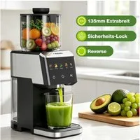 FATABETA Slow Juicer Entsafter 135MM großer Öffnung, Für ganze Früchte und Gemüse, 150 W, BPA-Frei, Hohe Saftausbeute, Erhalt der Nährstoffe mit 2 Bechern