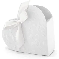partydeco Geschenkbox, Geschenkbox Herz 10x9cm Gastgeschenk aus Papier 10er Set Weiß