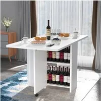 oyajia Klapptisch Esstisch Klappbarer Tisch mit Offenen Ablagen und Riemenscheibe (für Kleine Räume, Esszimmer 140 x 75 x 74 cm, Weiß), Küchentisch vielseitiger Tisch
