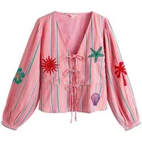 Next Langarmbluse Bestickte Bluse mit Bindedetail vorne (1-tlg)