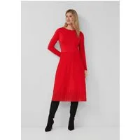 s.Oliver Midikleid Kleid Midikleid mit U-Boot-Ausschnitt und Plissee-Strick