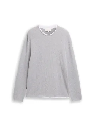 Denim Tom Tailor - 2-in-1 Strickpullover aus Baumwolle light stone grey melange - Gr. - S