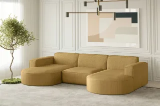 Wohnlandschaft U-Form Sofa PALMA in Stoff Scala Senfgelb