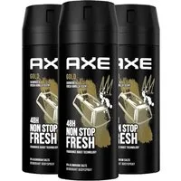 axe Deo-Spray 3x Axe Bodyspray Gold Deo ohne Aluminium 150 ml, 3-tlg., bekämpft geruchsbildende Bakterien und unangenehme Gerüche