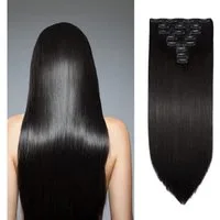 LuxusKollektion Kunsthaar-Extension Extensions Clip in Echthaar 8 Teile 60cm Dunkelbraun 70 cm Dunkelbraun