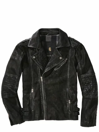 Mey & Edlich Herren Gewaschene Bikerjacke Schwarz Obermaterial: Lammleder