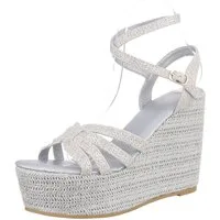 Ital-Design Damen Freizeit Plateausandaletten (86706458) Keilabsatz/Wedge Keilsandaletten in Silber
