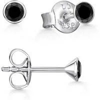 Materia Paar Ohrstecker Damen Mädchen Zirkonia Schwarz 3-5mm SO-437, 925 Sterling Silber, rhodiniert