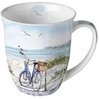 Ambiente Luxury Paper Products Becher Mug, Maritim, Strand, am Meer, Küste Tiere, 1-tlg., Porzellan Fahrrad am Strand, Kaffee / Tee Tasse Sommer Kollektion