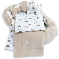 Loolay Kuschelnest BABYNEST 5 TLG. Set PREMIUM Babyausstattung Baumwolle & Samt Velours, (MUSTER: BEIGE Samt Velour/ Igel Braun, 5-tlg., Liebevoll handgefertigt Nestchen! Geborgenheit Komfort für Neugeborene), Premium Ausstattung - 100% Europäische S