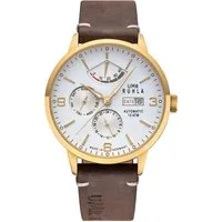 UMR Ruhla Automatikuhr 80274 Herrenuhr 42 mm IP-Gold Weiß Lederarmband - Made in Germany