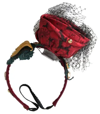 Rotes Diadem-Haarband mit mehrfarbigen Rosen aus Seiden-Kristallnetz-Logo