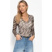SASSYCLASSY Body Mesh Langarmbody mit Zebra-Print für Damen