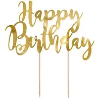 partydeco Tortenstecker, Cake Topper Happy Birthday 22.5cm, gold