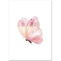 TPFLiving Kunstdruck (OHNE RAHMEN) Poster - Leinwand - Wandbild, Rosa Schmetterlinge für Kinderzimmer - Auch im 3er Set (Mädchenzimmer, Babyzimmer, Jungenzimmer, Kindergarten), Farben: Pastel, pink, rosa, weiß - Größe: 13x18cm