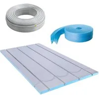 Belvit Fußbodenheizung Set Trockenbau XPS 25 mm Stärke, Komplettset mit Metallverbundrohr, (Spar-Set), Randdämmstreifen, für MDF Trockenestrich, Warmwasser betrieben