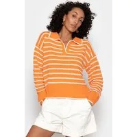 SASSYCLASSY Strickpullover Feinstrickpullover mit Polokragen für Damen Pullover mit Ajourstreifen und V-Ausschnitt in lockerem Schnitt