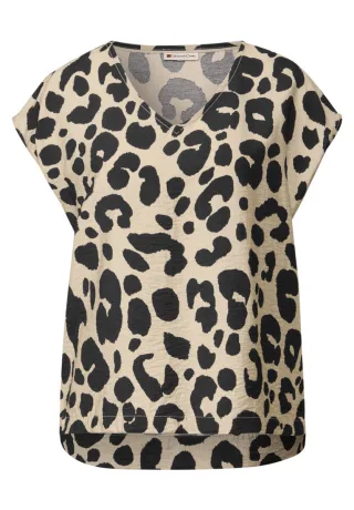 Street One - V-Neck Shirt mit Leo-Print beige - Gr. - 36