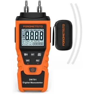 POROMETISTO DMT01 Digital Manometer ±5PSI Differential Pressure Gauge with ±0.3% FS Accuracy 12 Units MAX/MIN/AVG Data H