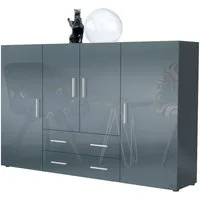 Vladon Highboard Nora (Anrichte mit 2 Schubladen und 4 Türen, mit insgesamt 8 Fächer dahinter), Anthrazit matt/Grau Hochglanz (166,5 x 106,5 x 35 cm)