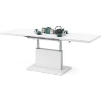 Mazzoni Couchtisch Aston Weiß Matt stufenlos höhenverstellbar ausziehbar 120 bis 200cm, Funktionstisch, Wohnzimmertisch, Tisch, Esstisch, Sofatisch
