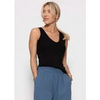 SASSYCLASSY Tanktop Geripptes Tank Top mit V-Ausschnitt Damen Ärmelloses Top aus Baumwoll/Viskose in schmaler Passform