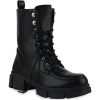 VAN HILL 839727 Schnürstiefelette Damen Stiefeletten Leicht Gefüttert Schnürstiefeletten Blockabsatz