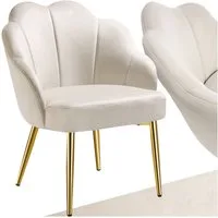 tectake Esszimmerstuhl Cocktailsessel gepolstert, mit Samtbezug, gewölbte, 66 x 62 x 80,5 (Wohnzimmersessel Hellen in creme/gold, 1 St), extrabreite Rückenlehne, höhenverstellbar, Belastbarkeit 120 kg