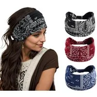 Zaewry Haargummi Stirnbänder Damen Frauen Breites Haarband Boho Blumendruck Knot, 3-tlg., Elastische Lauf Yoga Kopfwickel Haarbänder
