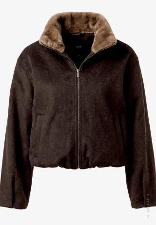 zero - Damen Jacke mit Kunstfellkragen Dark Brown Melange - Gr. - 34