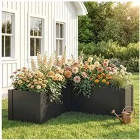 Outsunny Hochbeet Blumenkasten Frühbeet Gartenbeet (witterungsbeständig Pflanzbeet, 1 St., L-förmig Blumenhochbeet), aus Verzinkter Stahl, für Terrasse & Garten, 150 x 150 x 55 cm
