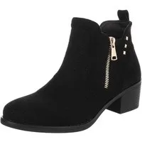 Ital-Design Modische Stiefelette mit Reißverschluss und Perforation Sommerboots (91261335) Blockabsatz Stiefeletten in Schwarz