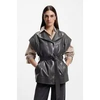 BOSS ORANGE Lederimitatweste Jacaro Premium Damenmode mit Taillengürtel, Stehkragen