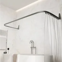 Erica Duschvorhangstange L-form & U-form - 4-in-1 für Badewanne oder Dusche Duschstange Ecke, Stahl mit Pulverbeschichtung - Ohne Deckenhalterung