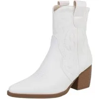Ital-Design Elegante Westernboots für Damen mit Stickerei und Komfort Westernstiefelette (89937951) Blockabsatz Stiefeletten in Weiß