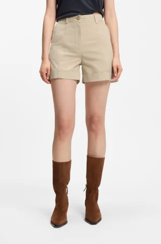 BOSS ORANGE Shorts "Tanessa Premium Damenmode" mit umgeschlagenem Saum, Baumwoll-Twill