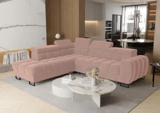 Ecksofa Schlafsofa BASTIEN MAX in Stoff Terra Puderrosa Ottomane Links