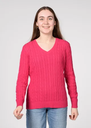 CLARINA - V-Pullover, 1/1 Arm, Zopf magenta - Gr. - 44