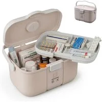 relaxdays Erste-Hilfe-Koffer Medizinbox aus Kunststoff, beige.