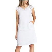 Caspar Sommerkleid SKL042 Damen Sommer Leinenkleid mit dezentem Spitzeneinsatz Luftig leicht, figurumspielende Form, mit seitlichem Jersey-Einsatz