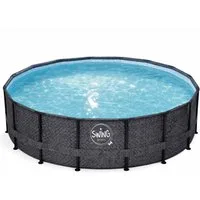 HAF Framepool Frame Pool Aufstellpool Schwimmbecken Grau Fischgräte rund 305 x 76 cm (Vollständiges Komplett Set mit Rahmen und Folie, Einfacher, schneller & unkomplizierter Aufbau), Lieferumfang OHNE Filter oder Pumpe