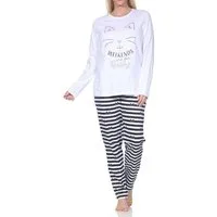 Normann Pyjama Normann Damen langarm Schlafanzug in Katzen Optik – auch in Übergröße