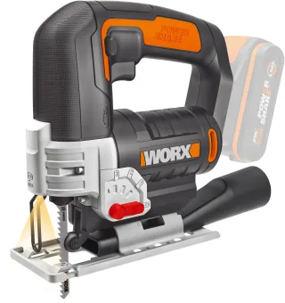Worx Akku-Stichsäge "WX543.9" mit Absaug-Adapter, 45 Gehrungsschnitte, ohne Akku & Ladegerät