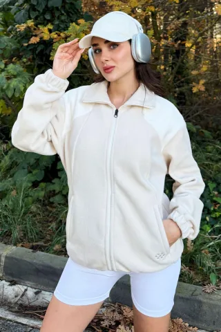 Oversized Farbblock Halb-Reißverschluss Sweatshirt