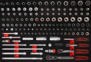 KS Tools 1-4'' + 3-8'' Steckschlüssel-Satz in Schaumstoffeinlage, 142-tlg - 811.1142