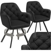 tectake Esszimmerstuhl Samt-Armlehnstuhl gepolstert, mit Steppmuster, 58 x 58 x 87 cm (Bürostuhl Lucia in schwarz, 2 St), 180° drehbar, Stahlbeine, bodenschonend, Belastbarkeit 120 kg